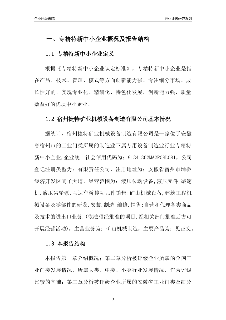 [专精特新]宿州捷特矿业机械设备制造有限公司行业竞争力评级分析报告(2023版)_第3页