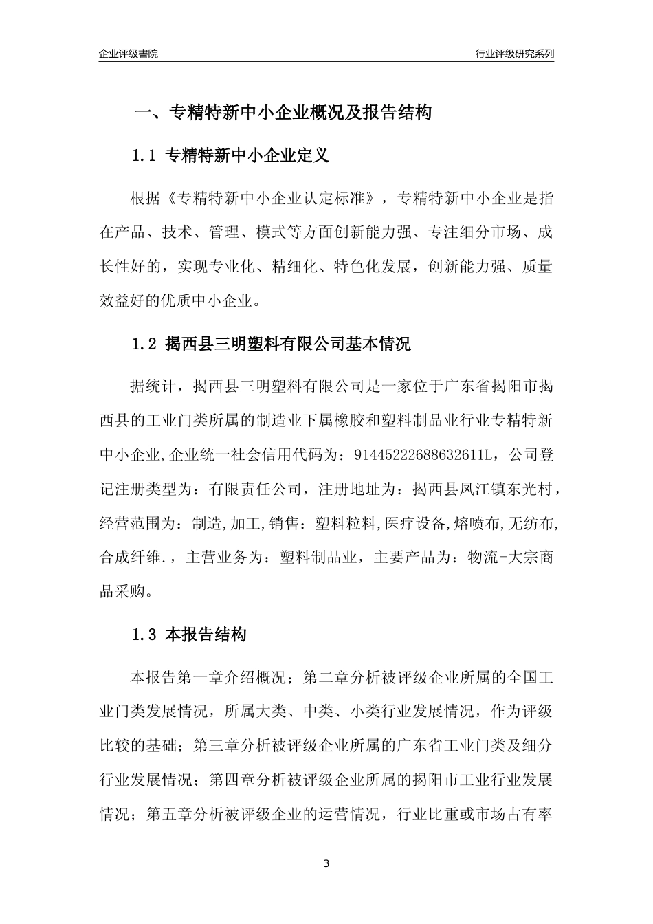 [专精特新]揭西县三明塑料有限公司行业竞争力评级分析报告(2023版)_第3页