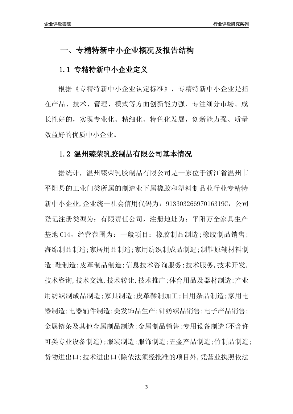 [专精特新]温州臻荣乳胶制品有限公司行业竞争力评级分析报告(2023版)_第3页