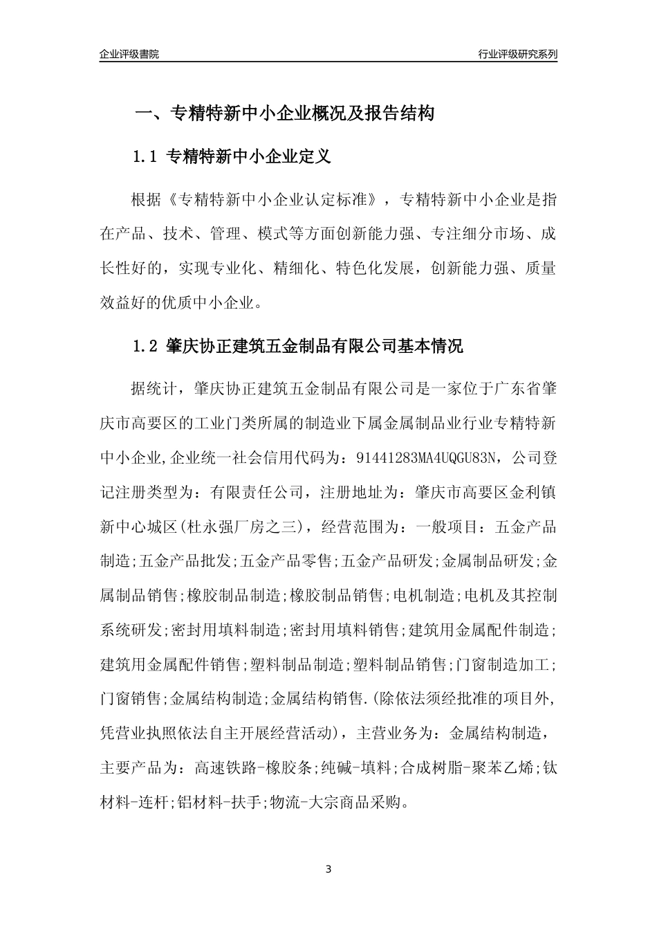 [专精特新]肇庆协正建筑五金制品有限公司行业竞争力评级分析报告(2023版)_第3页