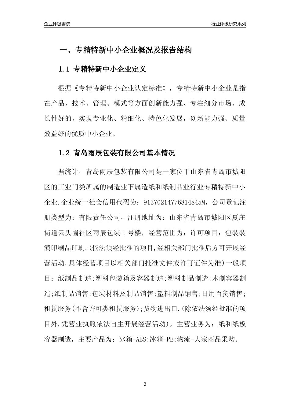 [专精特新]青岛雨辰包装有限公司行业竞争力评级分析报告(2023版)_第3页