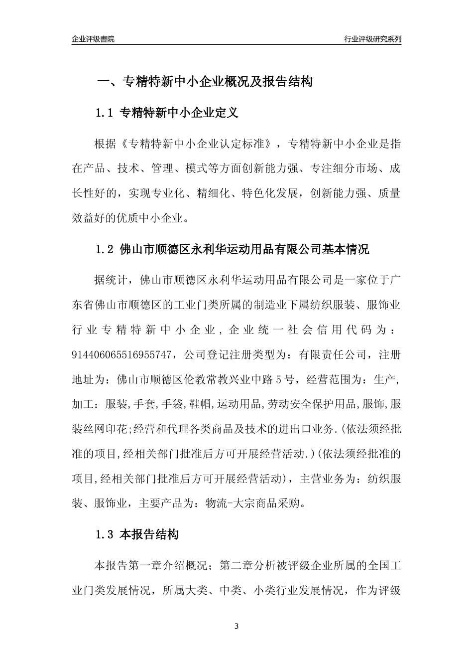 [专精特新]佛山市顺德区永利华运动用品有限公司行业竞争力评级分析报告(2023版)_第3页