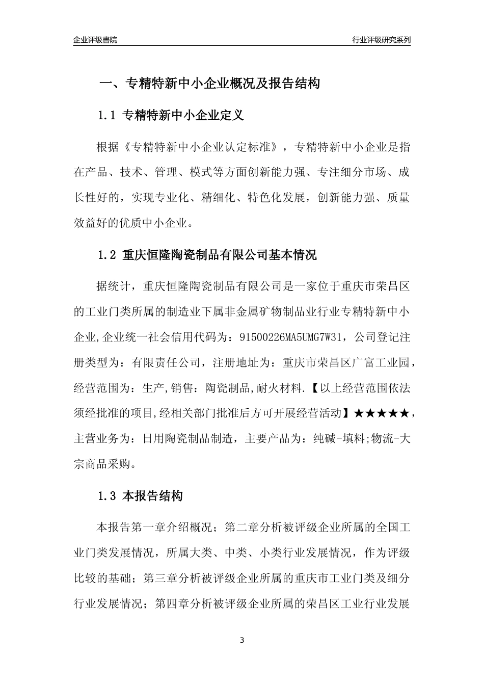 [专精特新]重庆恒隆陶瓷制品有限公司行业竞争力评级分析报告(2023版)_第3页