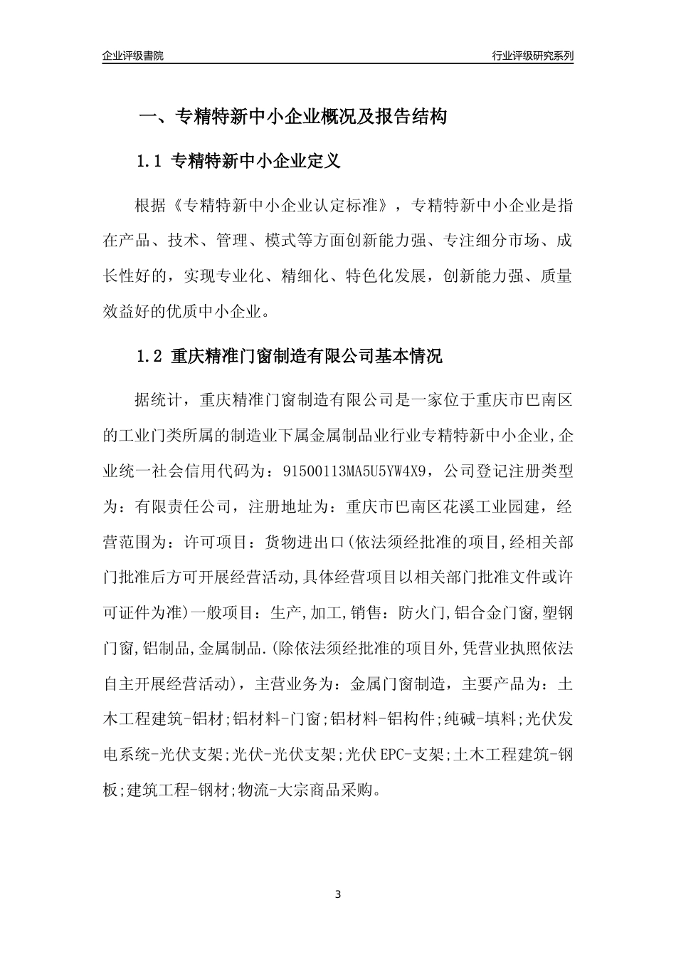 [专精特新]重庆精准门窗制造有限公司行业竞争力评级分析报告(2023版)_第3页