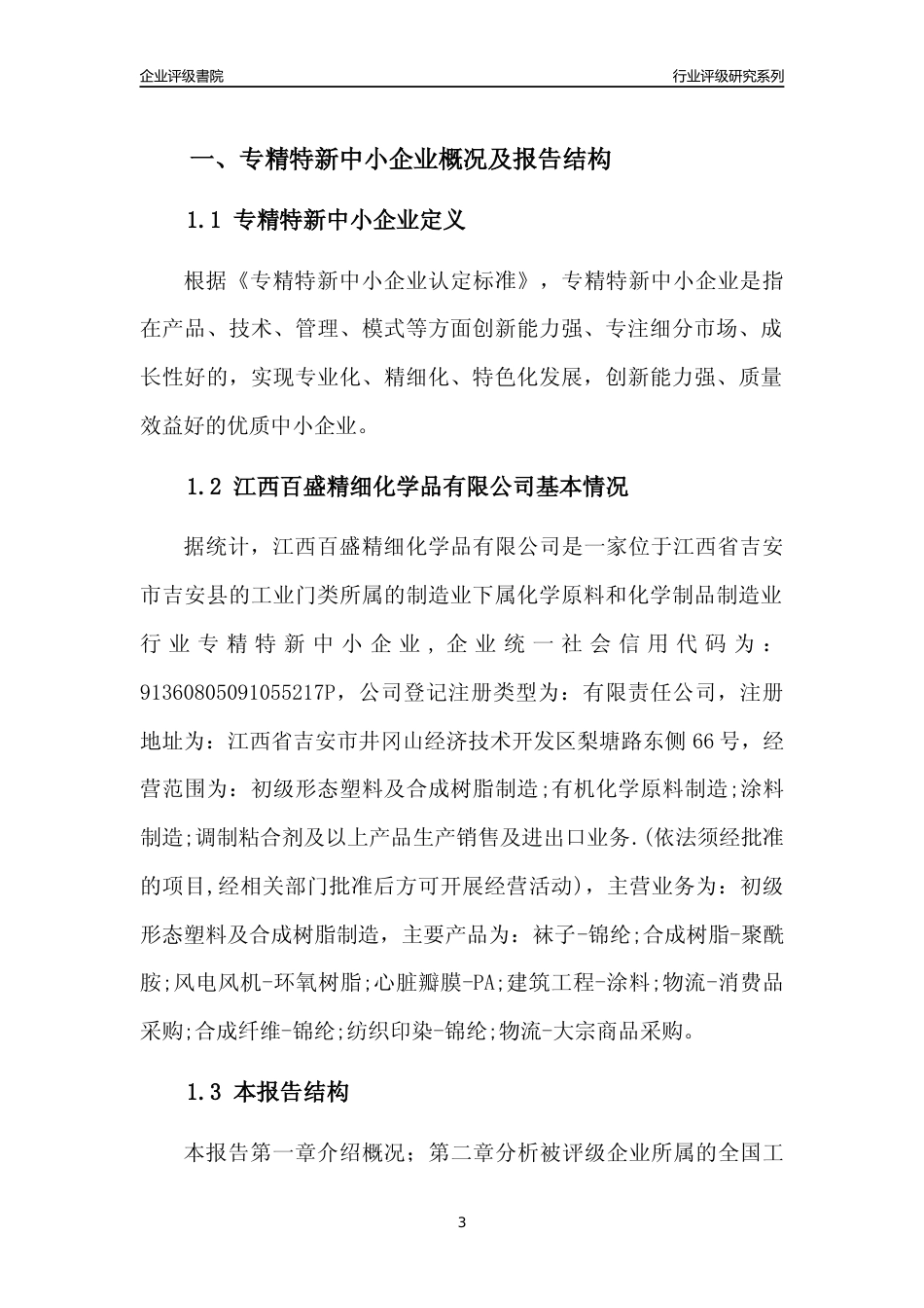 [专精特新]江西百盛精细化学品有限公司行业竞争力评级分析报告(2023版)_第3页