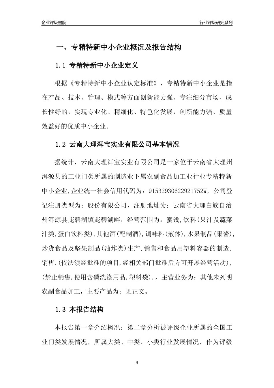 [专精特新]云南大理洱宝实业有限公司行业竞争力评级分析报告(2023版)_第3页