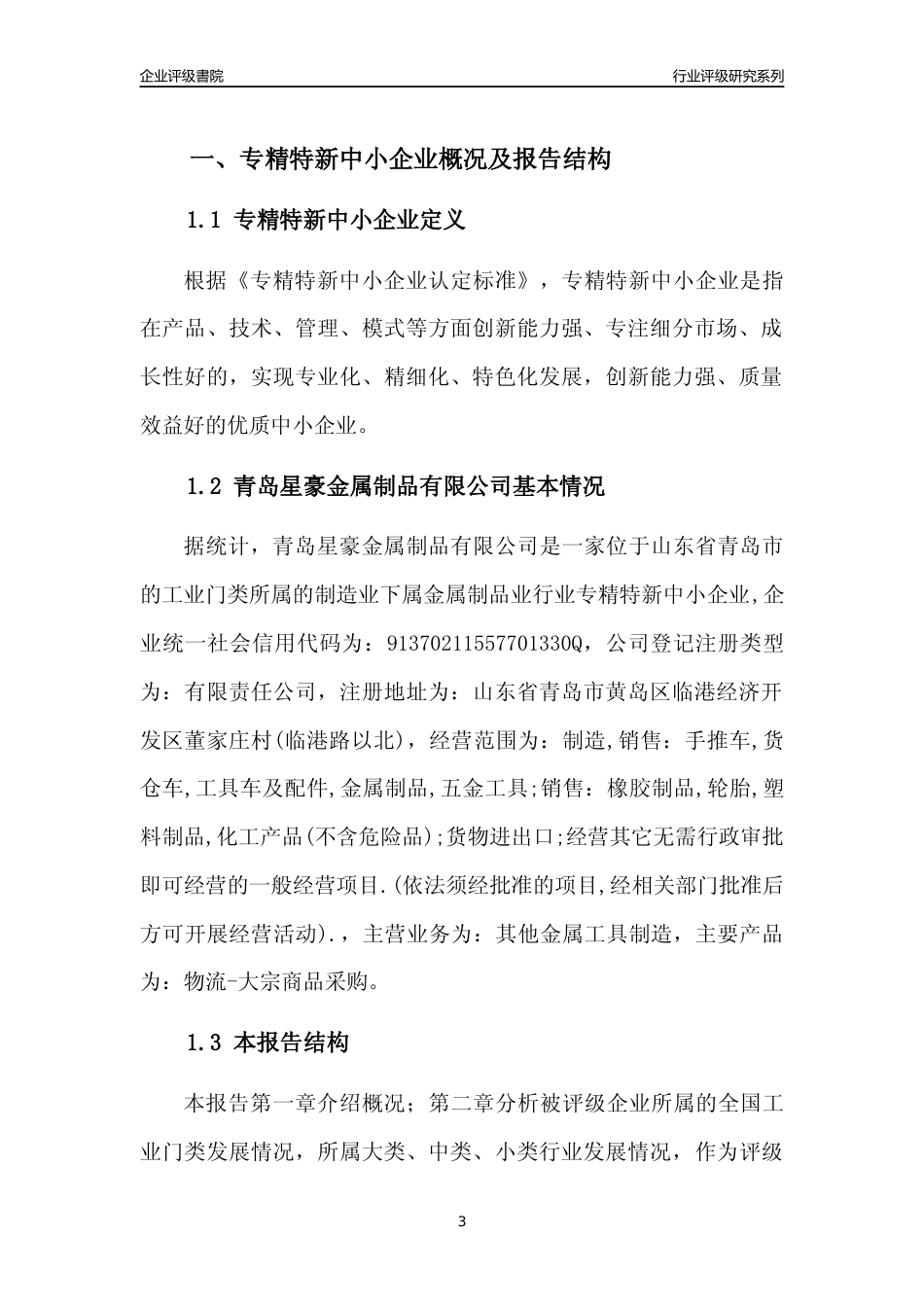 [专精特新]青岛星豪金属制品有限公司行业竞争力评级分析报告(2023版)_第3页