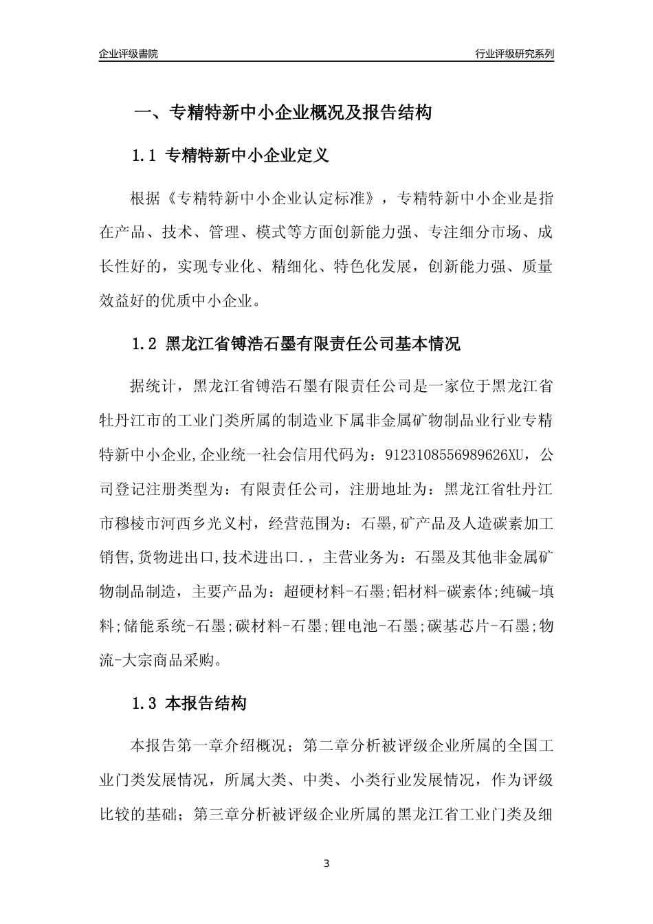 [专精特新]黑龙江省镈浩石墨有限责任公司行业竞争力评级分析报告(2023版)_第3页
