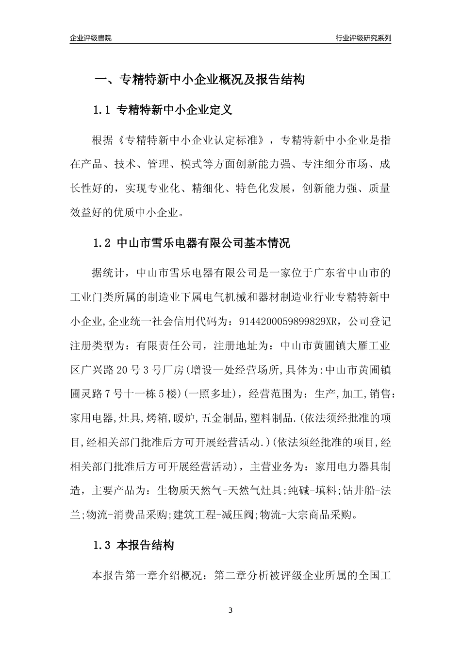 [专精特新]中山市雪乐电器有限公司行业竞争力评级分析报告(2023版)_第3页