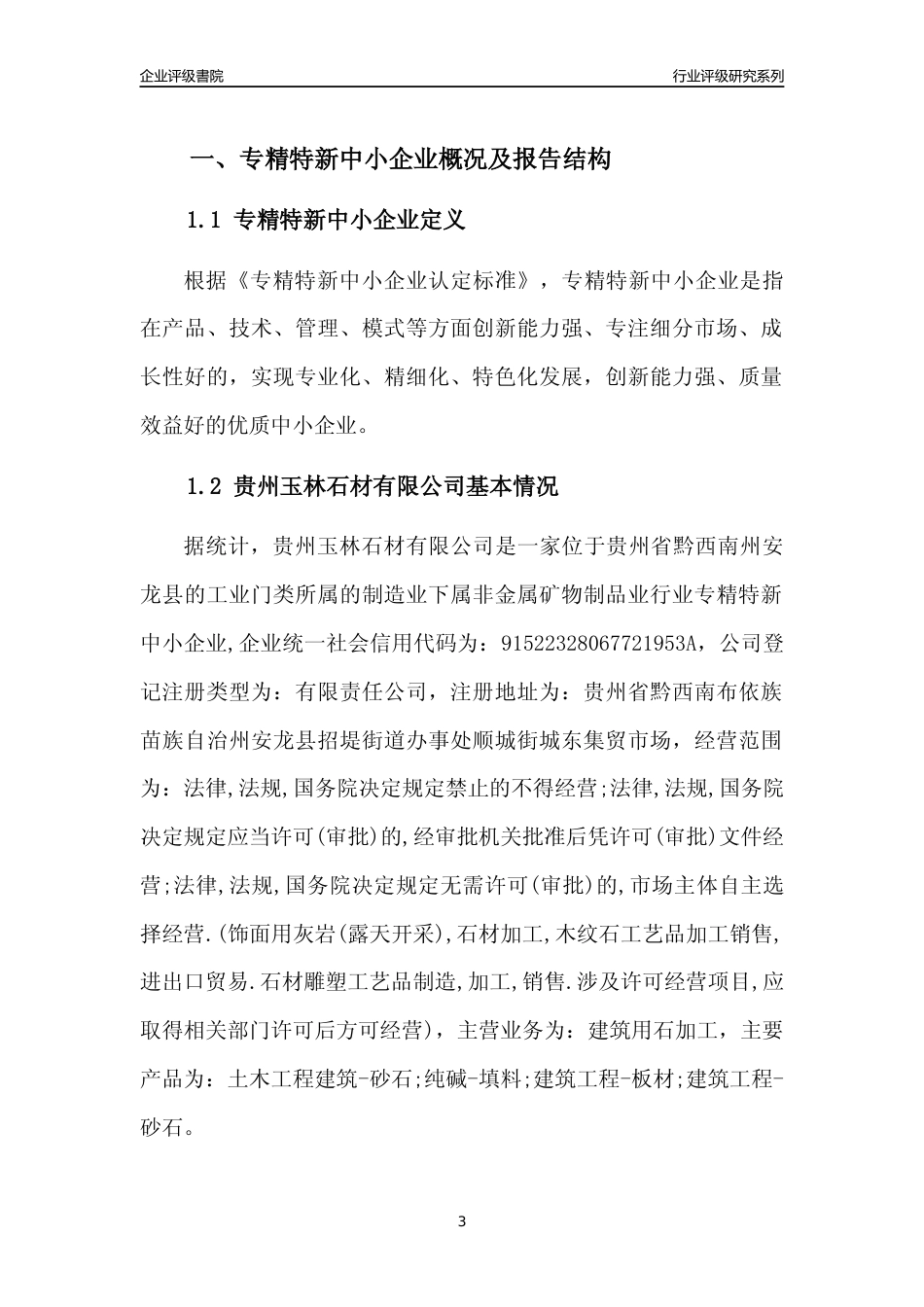 [专精特新]贵州玉林石材有限公司行业竞争力评级分析报告(2023版)_第3页