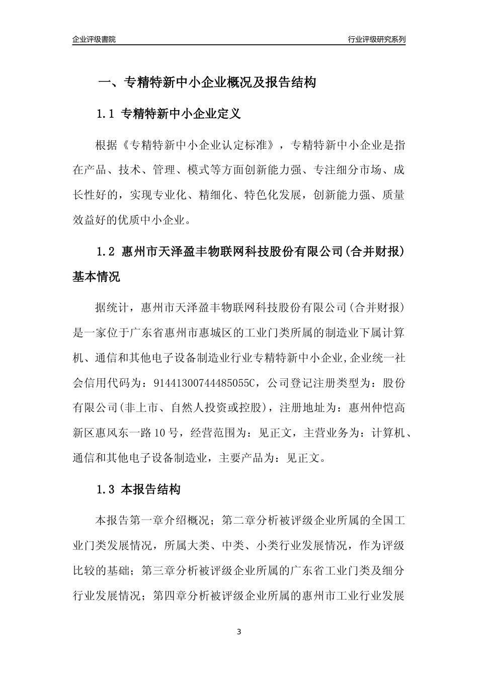 [专精特新]惠州市天泽盈丰物联网科技股份有限公司(合并财报)行业竞争力评级分析报告(2023版)_第3页