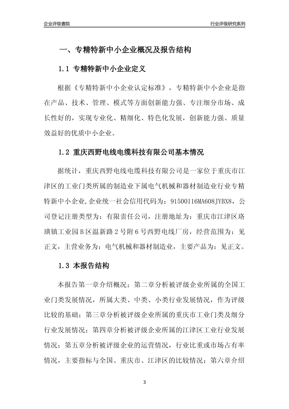 [专精特新]重庆西野电线电缆科技有限公司行业竞争力评级分析报告(2023版)_第3页