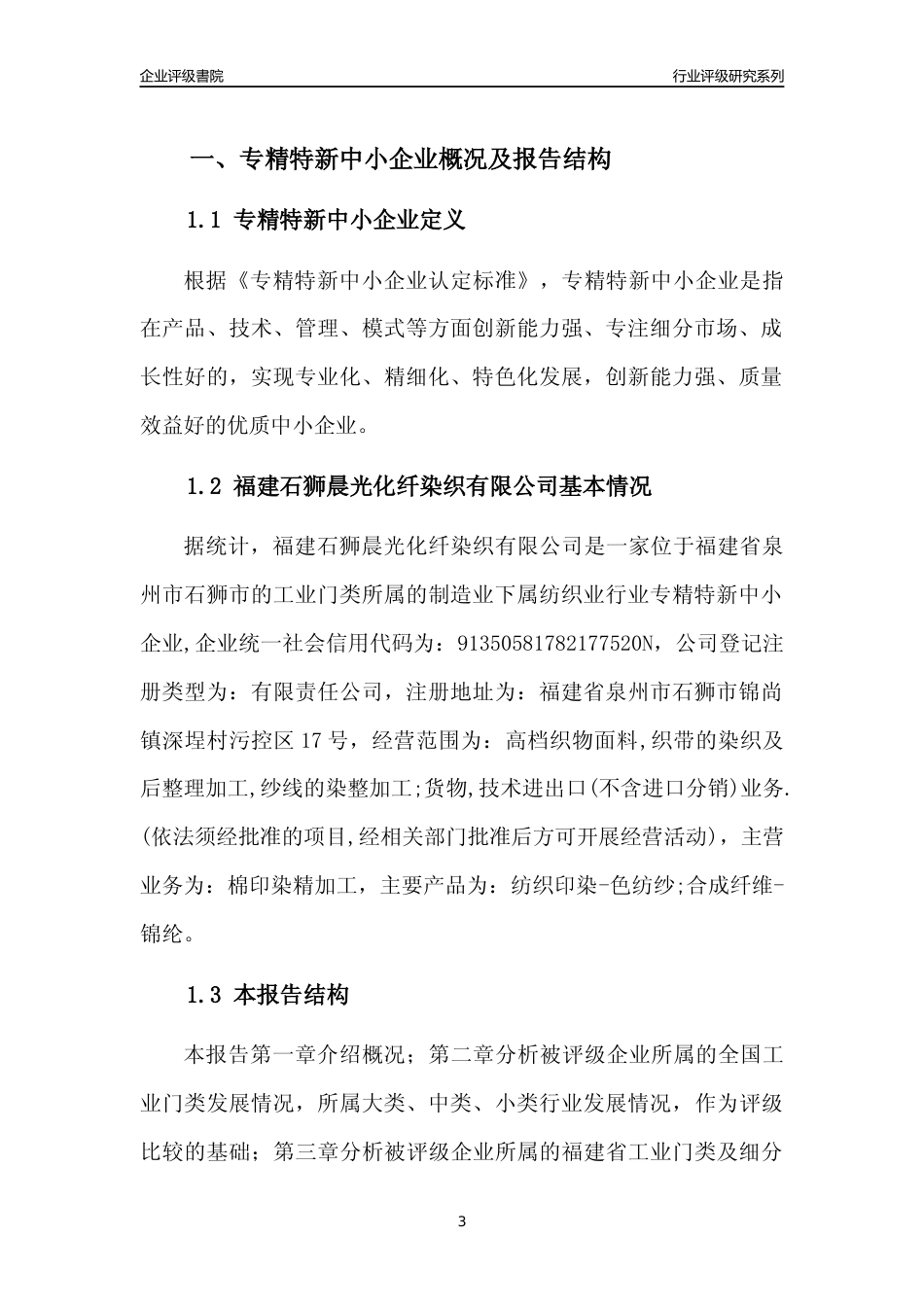[专精特新]福建石狮晨光化纤染织有限公司行业竞争力评级分析报告(2023版)_第3页