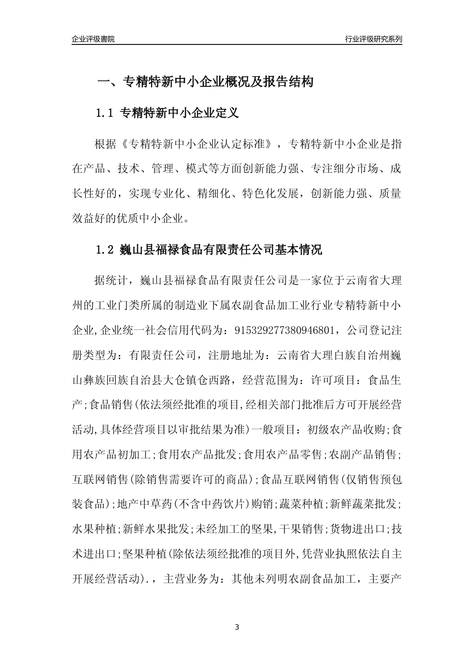 [专精特新]巍山县福禄食品有限责任公司行业竞争力评级分析报告(2023版)_第3页