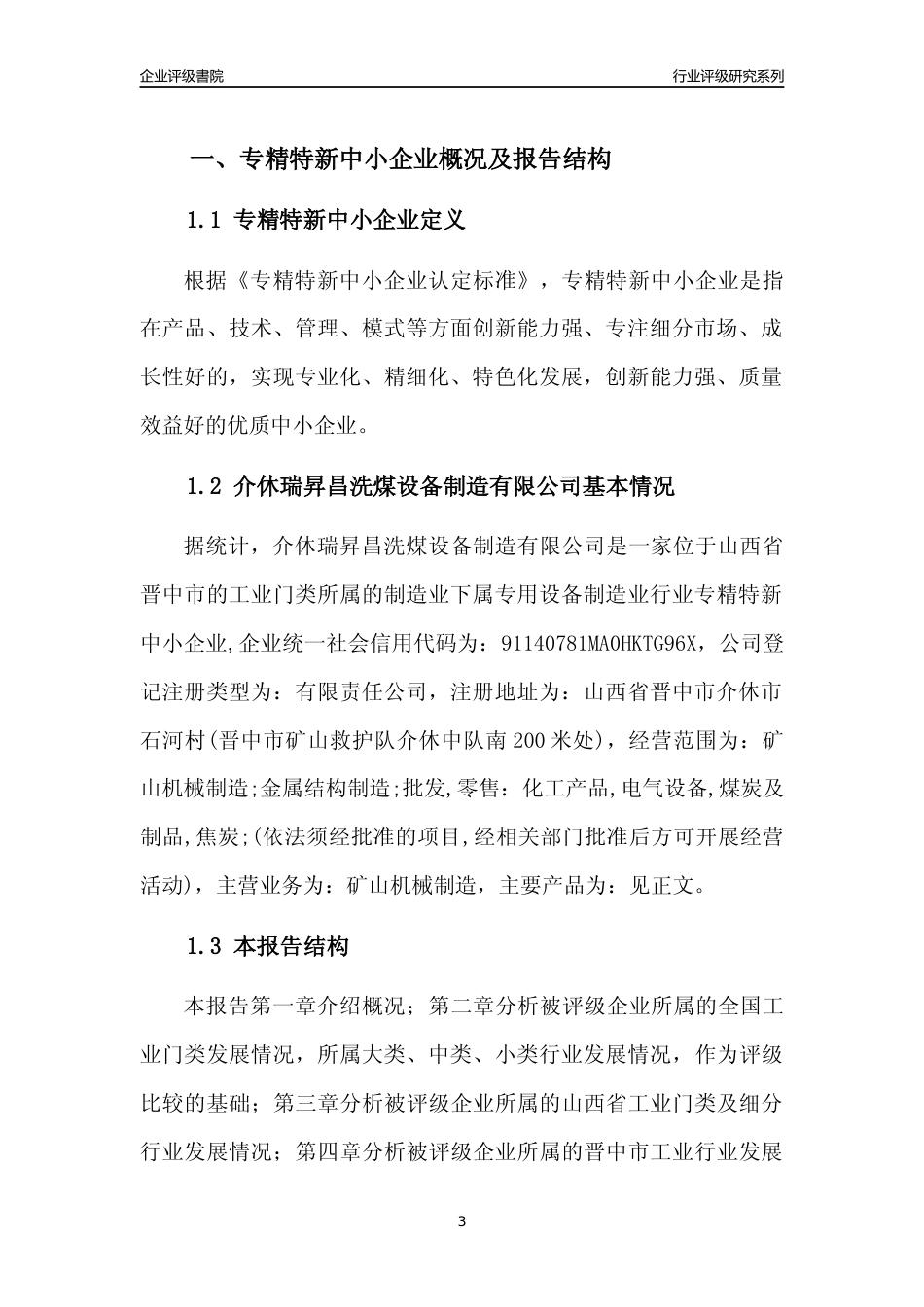 [专精特新]介休瑞昇昌洗煤设备制造有限公司行业竞争力评级分析报告(2023版)_第3页