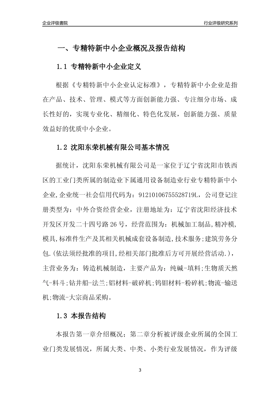 [专精特新]沈阳东荣机械有限公司行业竞争力评级分析报告(2023版)_第3页