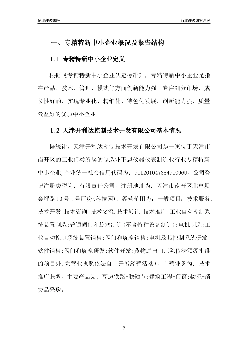 [专精特新]天津开利达控制技术开发有限公司行业竞争力评级分析报告(2023版)_第3页