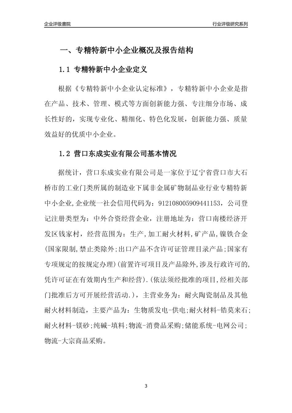 [专精特新]营口东成实业有限公司行业竞争力评级分析报告(2023版)_第3页