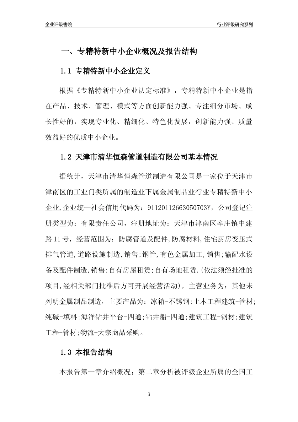 [专精特新]天津市清华恒森管道制造有限公司行业竞争力评级分析报告(2023版)_第3页