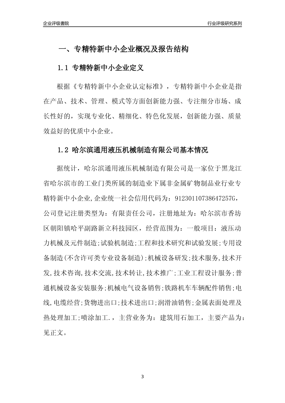 [专精特新]哈尔滨通用液压机械制造有限公司行业竞争力评级分析报告(2023版)_第3页