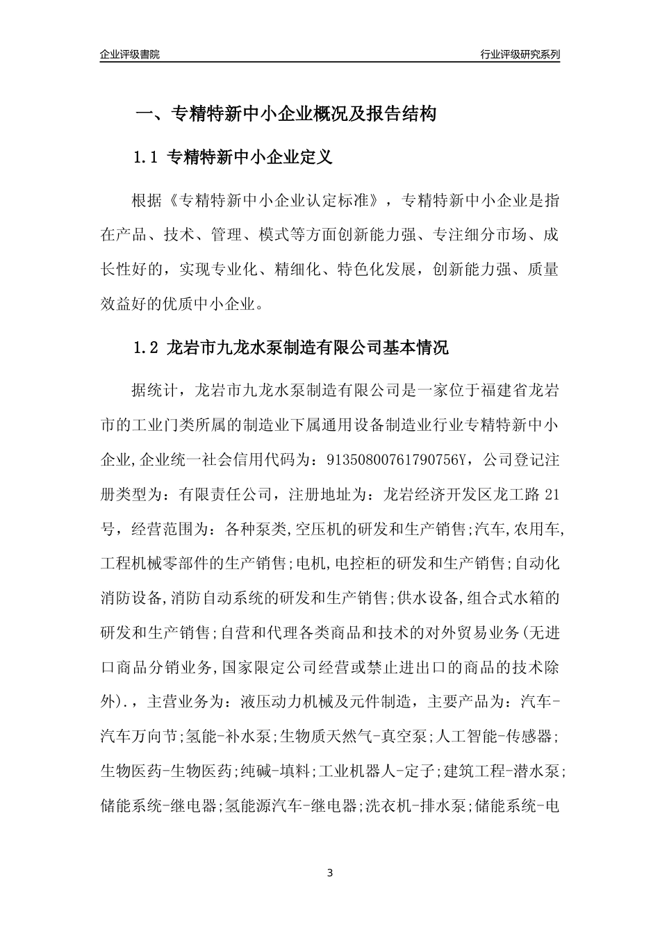 [专精特新]龙岩市九龙水泵制造有限公司行业竞争力评级分析报告(2023版)_第3页
