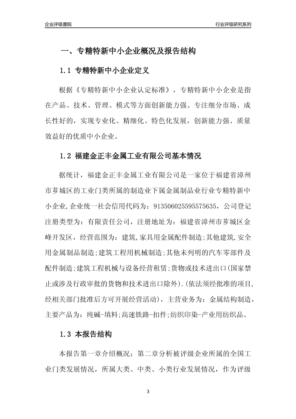 [专精特新]福建金正丰金属工业有限公司行业竞争力评级分析报告(2023版)_第3页