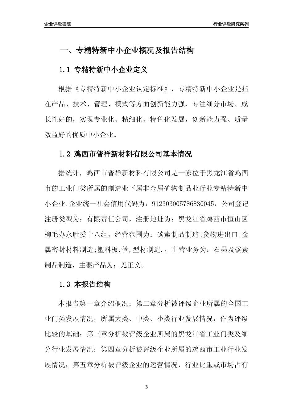 [专精特新]鸡西市普祥新材料有限公司行业竞争力评级分析报告(2023版)_第3页