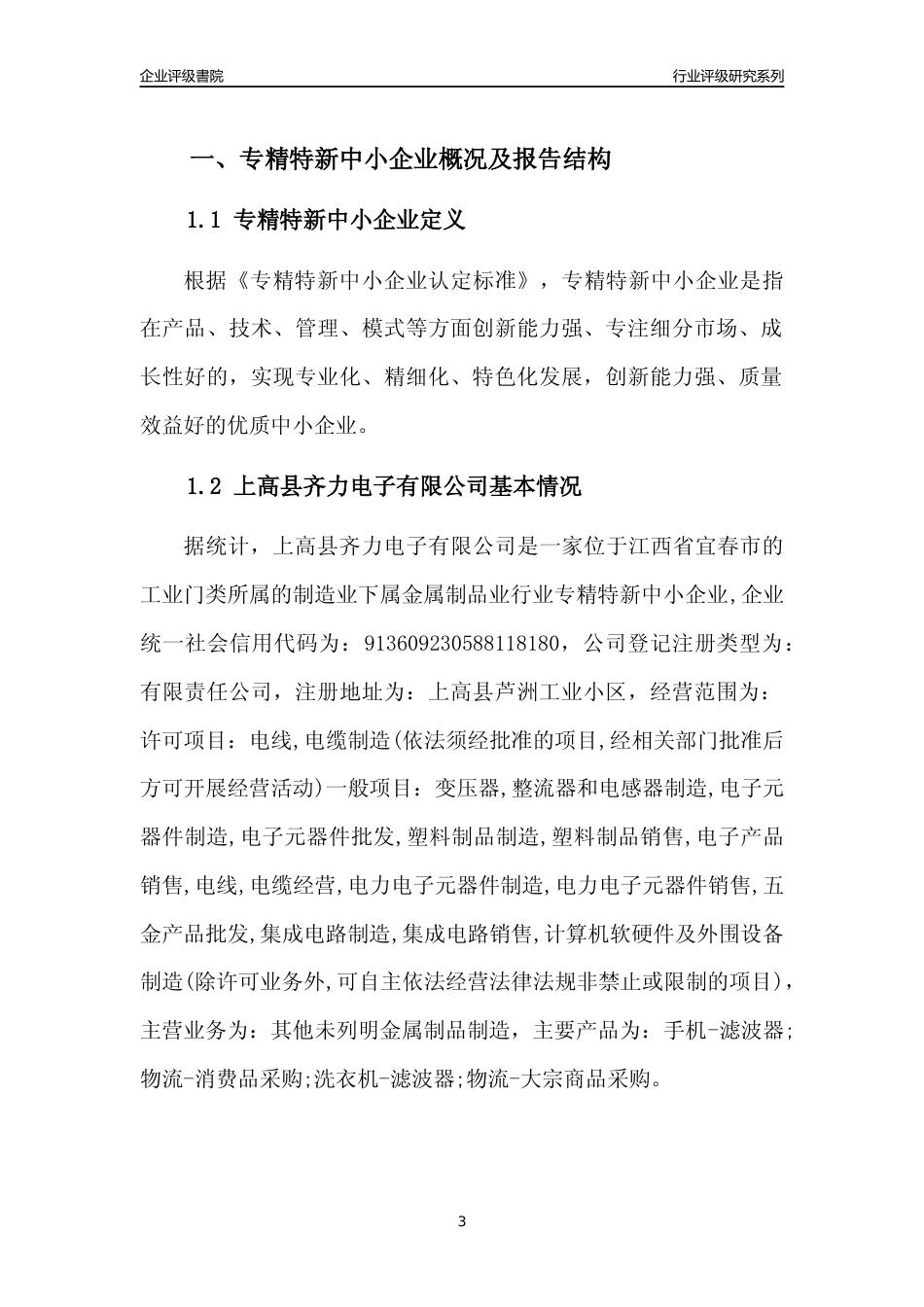 [专精特新]上高县齐力电子有限公司行业竞争力评级分析报告(2023版)_第3页