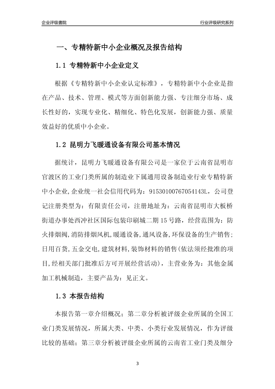 [专精特新]昆明力飞暖通设备有限公司行业竞争力评级分析报告(2023版)_第3页