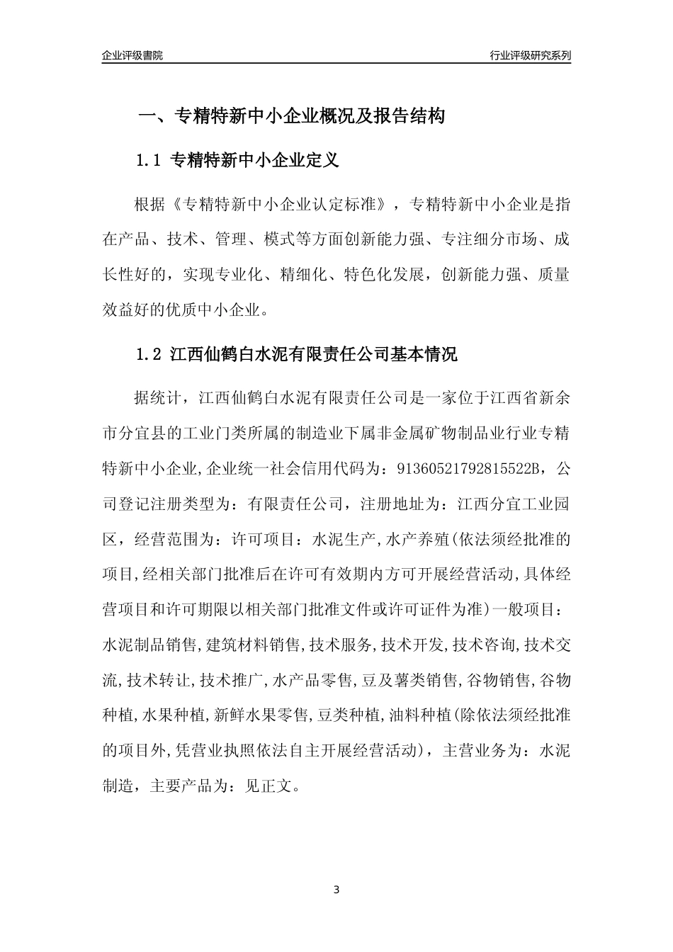 [专精特新]江西仙鹤白水泥有限责任公司行业竞争力评级分析报告(2023版)_第3页