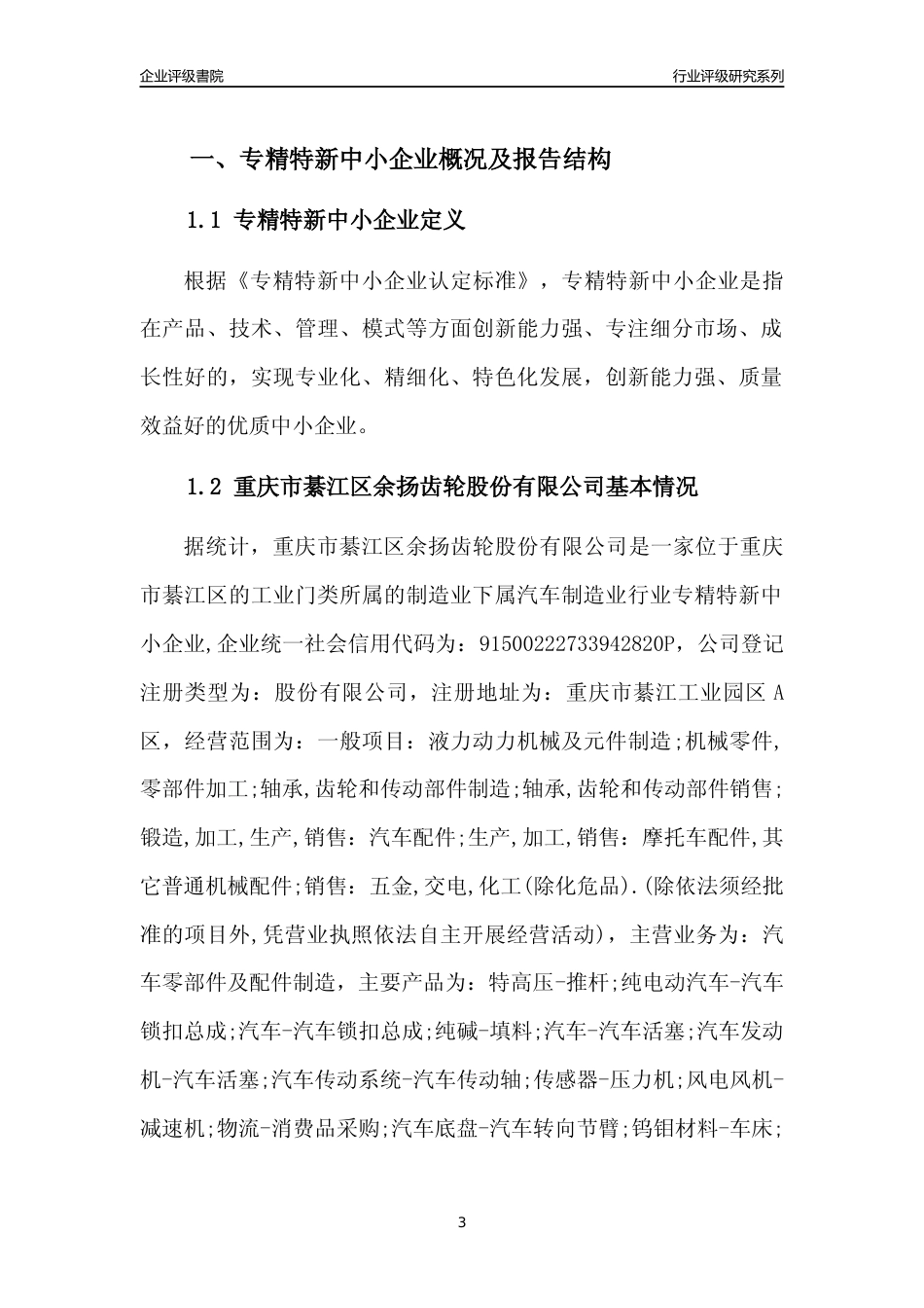 [专精特新]重庆市綦江区余扬齿轮股份有限公司行业竞争力评级分析报告(2023版)_第3页