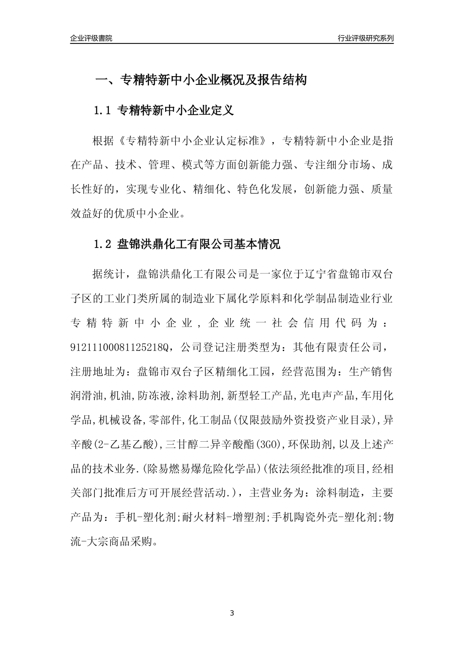 [专精特新]盘锦洪鼎化工有限公司行业竞争力评级分析报告(2023版)_第3页