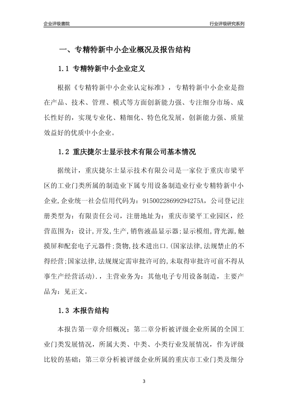 [专精特新]重庆捷尔士显示技术有限公司行业竞争力评级分析报告(2023版)_第3页