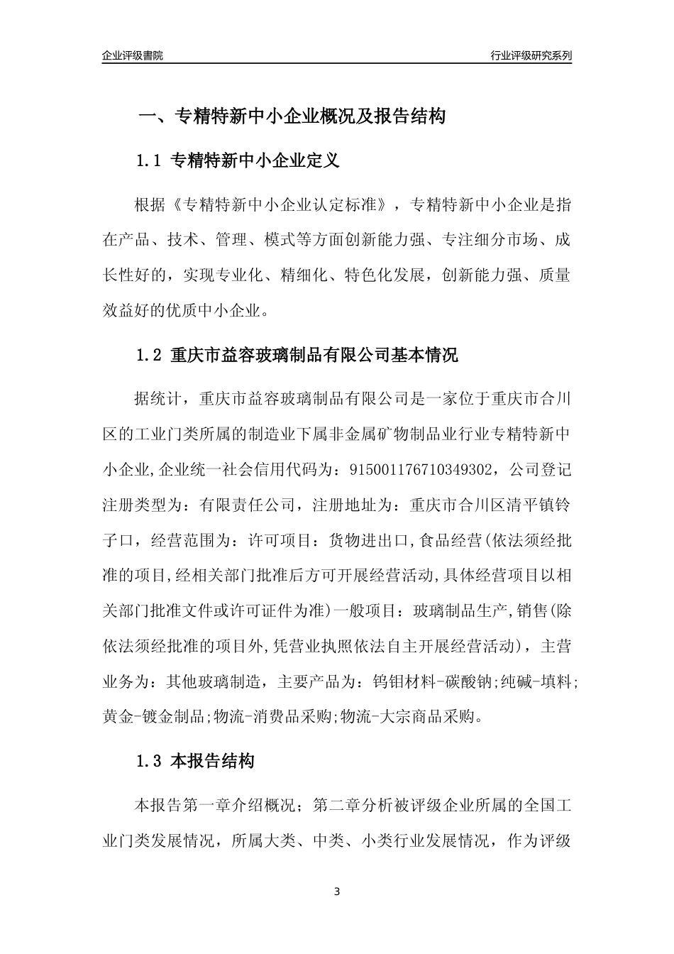 [专精特新]重庆市益容玻璃制品有限公司行业竞争力评级分析报告(2023版)_第3页