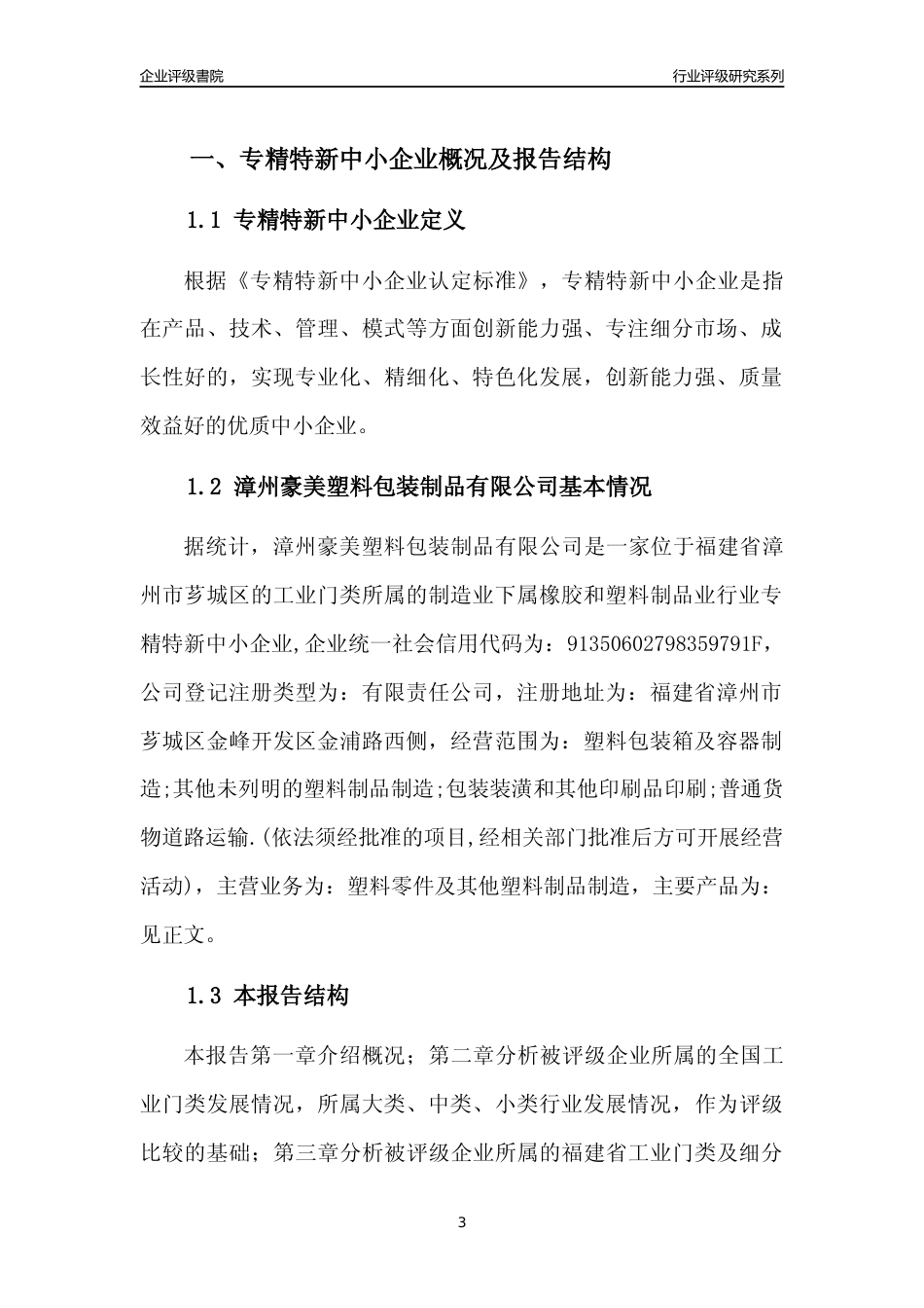 [专精特新]漳州豪美塑料包装制品有限公司行业竞争力评级分析报告(2023版)_第3页