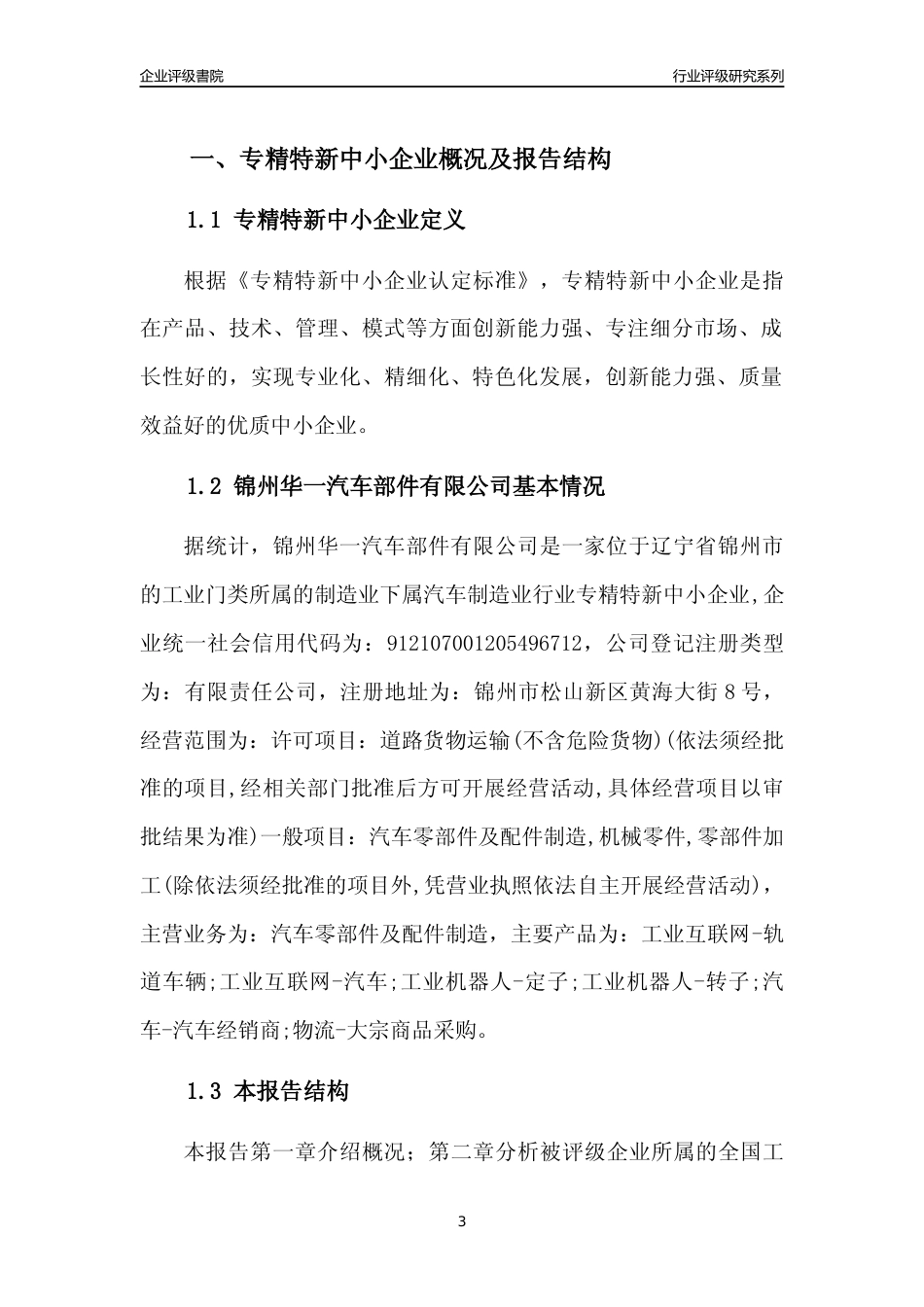[专精特新]锦州华一汽车部件有限公司行业竞争力评级分析报告(2023版)_第3页