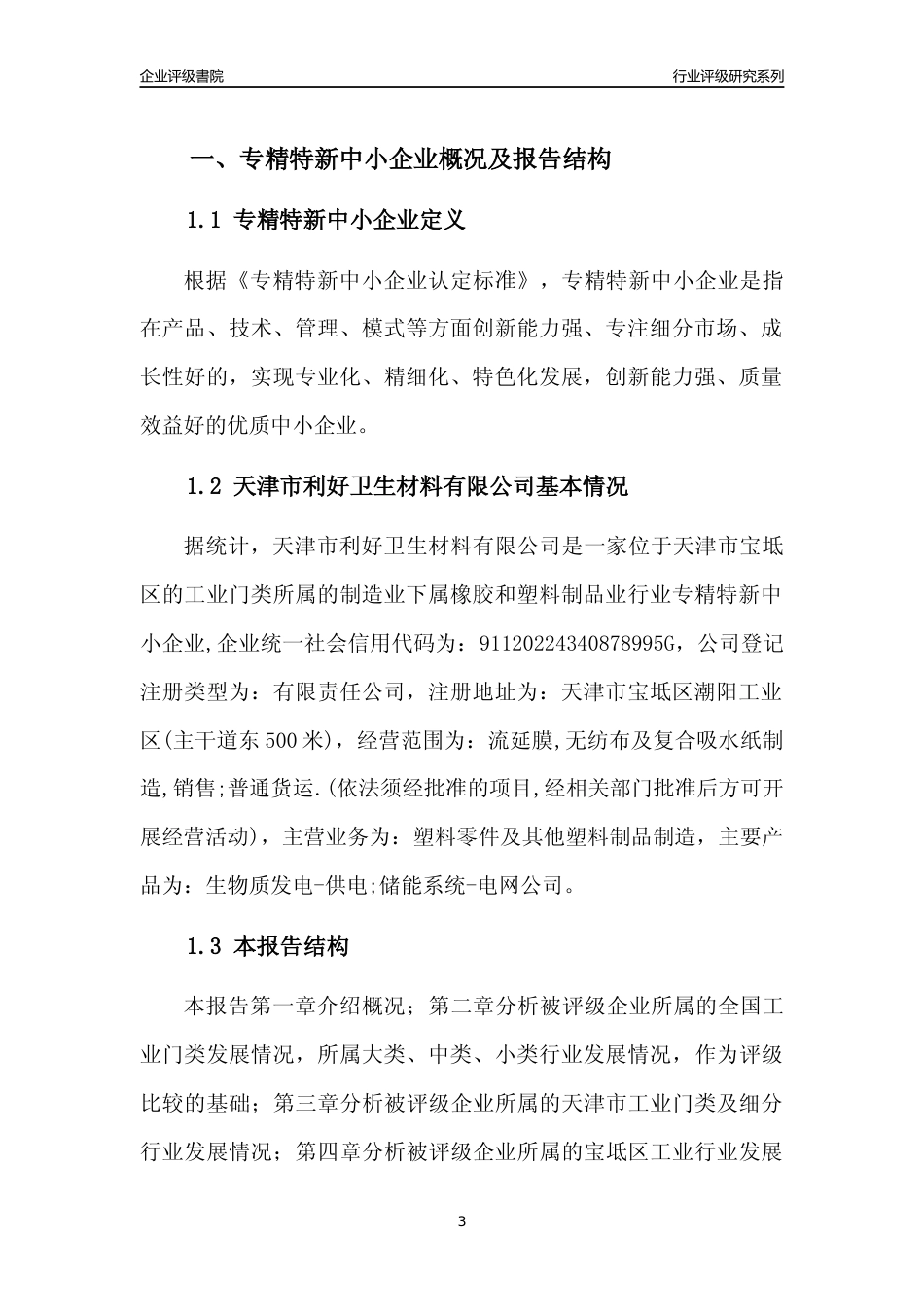 [专精特新]天津市利好卫生材料有限公司行业竞争力评级分析报告(2023版)_第3页