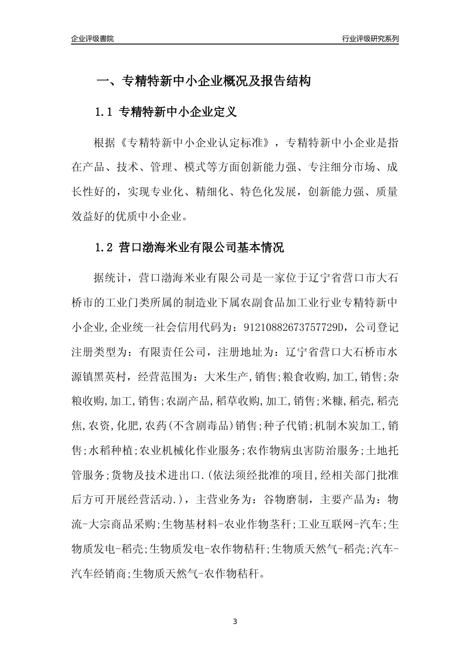[专精特新]营口渤海米业有限公司行业竞争力评级分析报告(2023版)_第3页