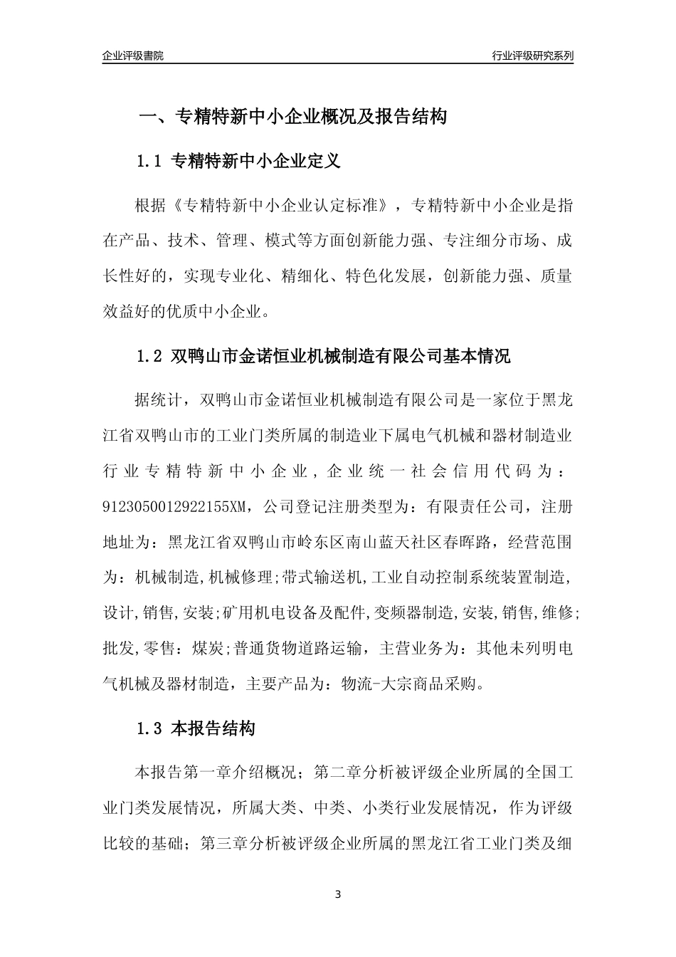 [专精特新]双鸭山市金诺恒业机械制造有限公司行业竞争力评级分析报告(2023版)_第3页