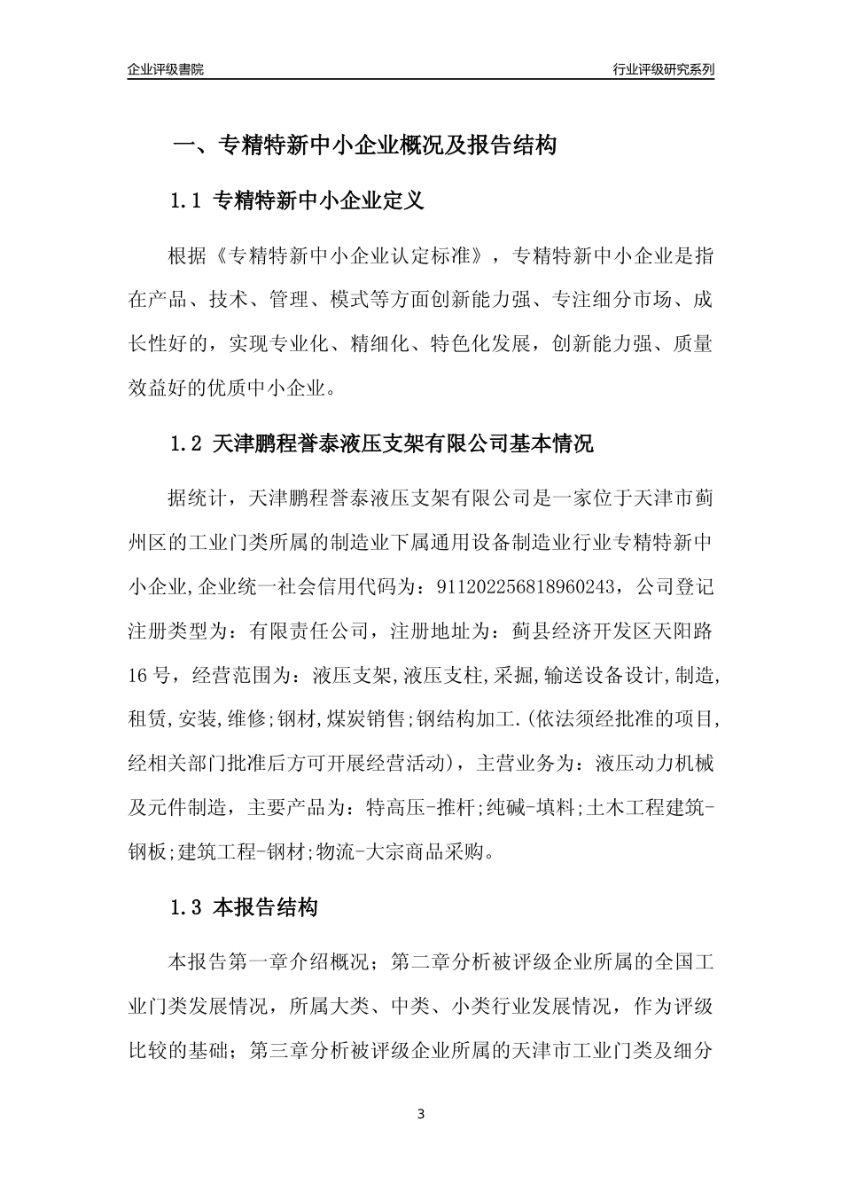 [专精特新]天津鹏程誉泰液压支架有限公司行业竞争力评级分析报告(2023版)_第3页