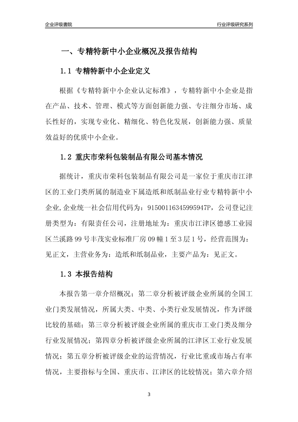 [专精特新]重庆市荣科包装制品有限公司行业竞争力评级分析报告(2023版)_第3页