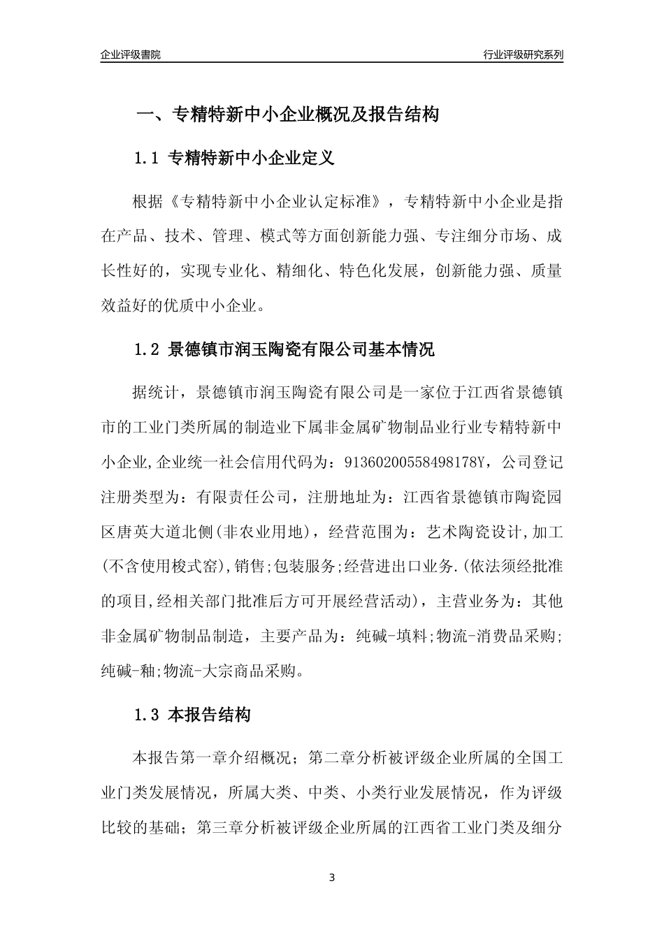 [专精特新]景德镇市润玉陶瓷有限公司行业竞争力评级分析报告(2023版)_第3页