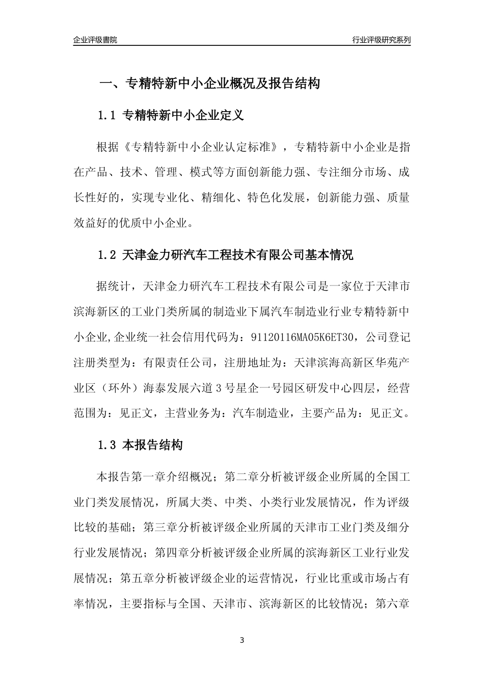 [专精特新]天津金力研汽车工程技术有限公司行业竞争力评级分析报告(2023版)_第3页