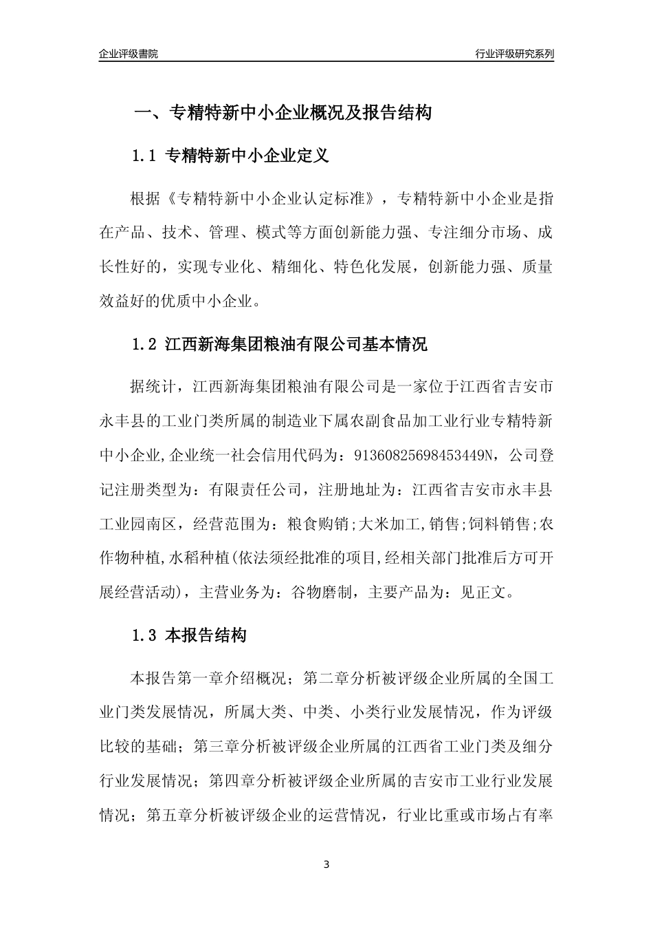 [专精特新]江西新海集团粮油有限公司行业竞争力评级分析报告(2023版)_第3页