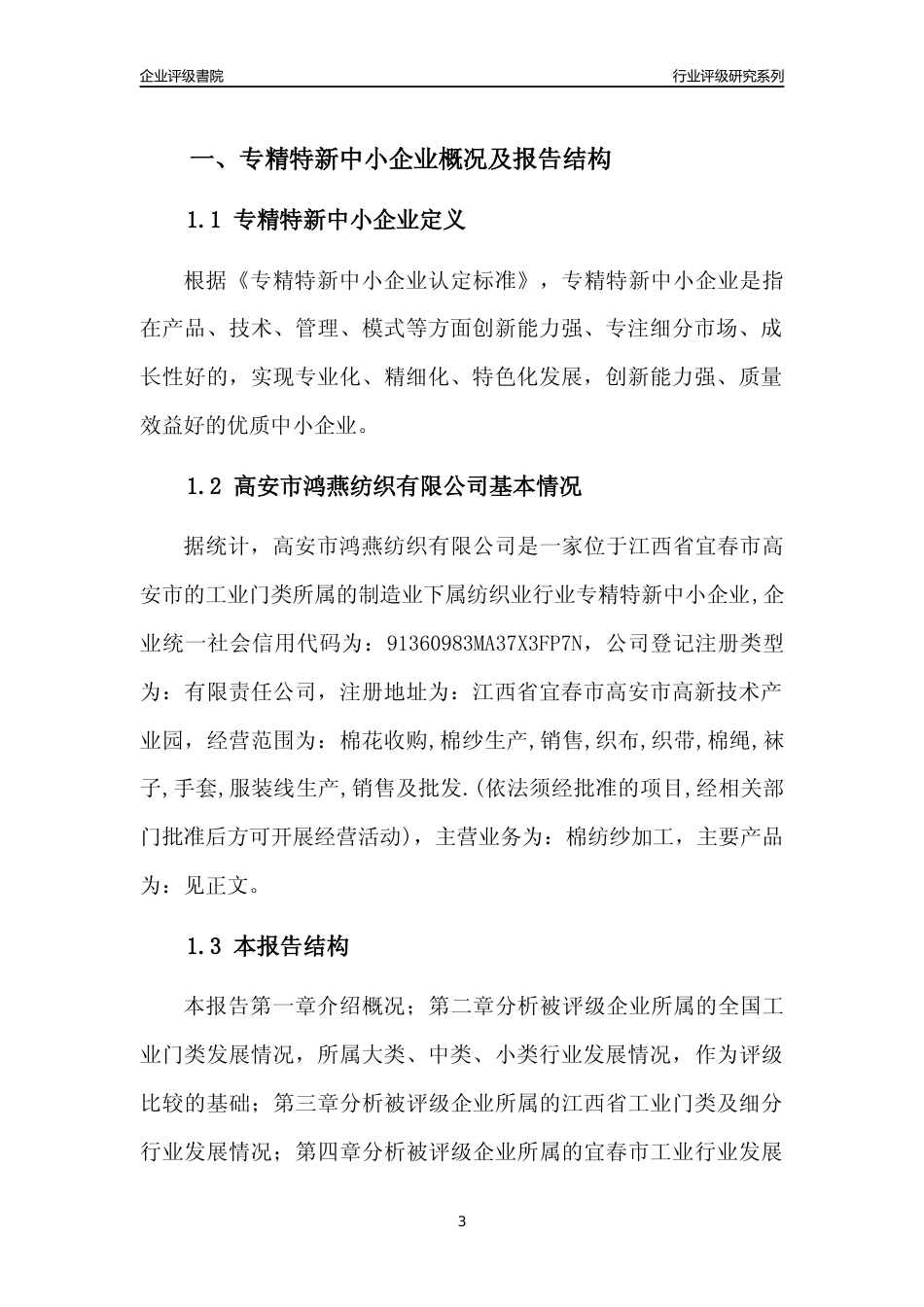 [专精特新]高安市鸿燕纺织有限公司行业竞争力评级分析报告(2023版)_第3页