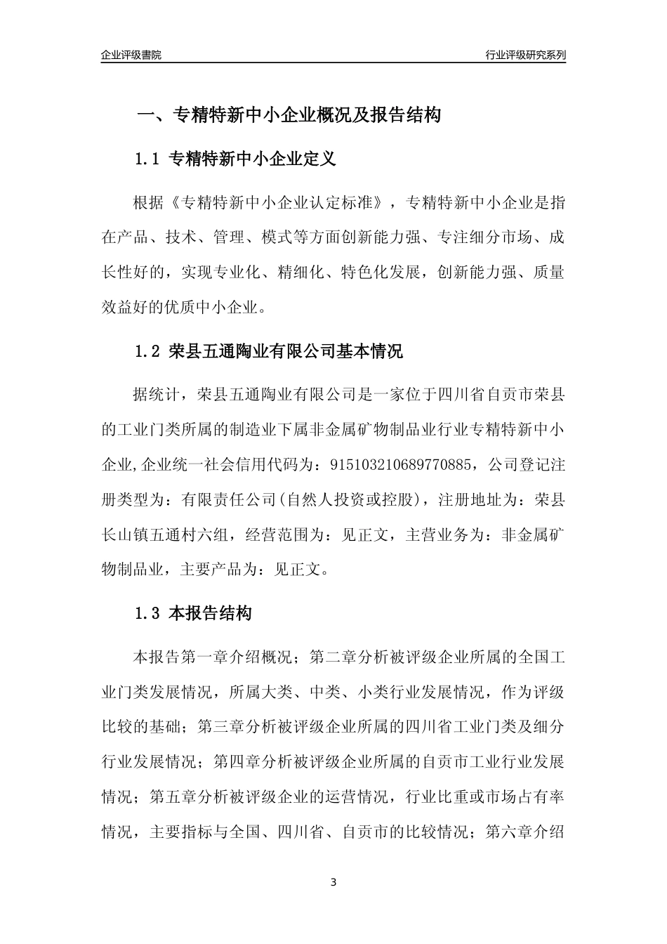 [专精特新]荣县五通陶业有限公司行业竞争力评级分析报告(2023版)_第3页