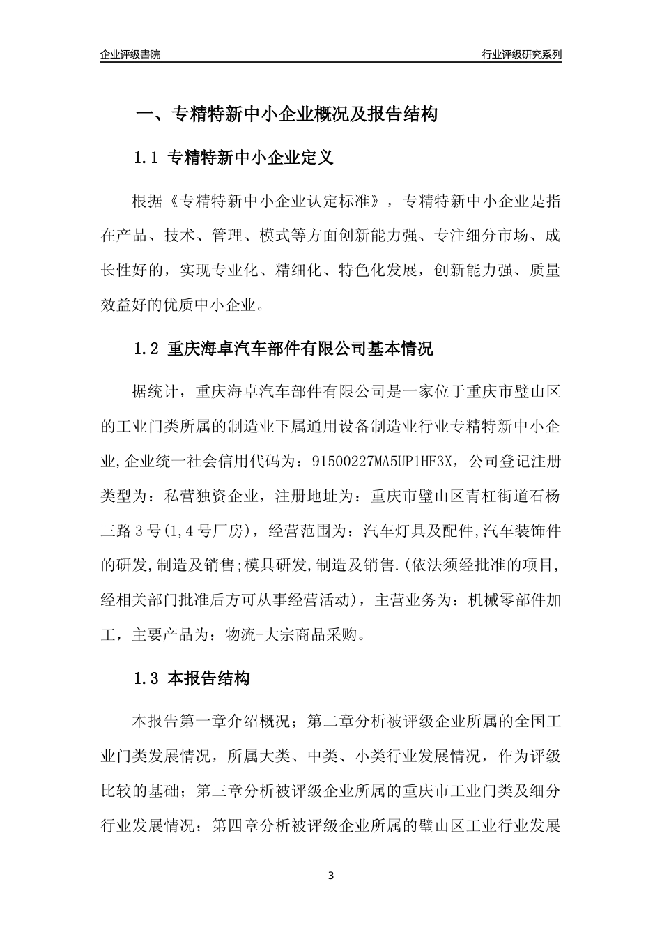 [专精特新]重庆海卓汽车部件有限公司行业竞争力评级分析报告(2023版)_第3页