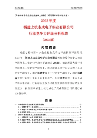 [专精特新]福建上杭志成电子实业有限公司行业竞争力评级分析报告(2023版)