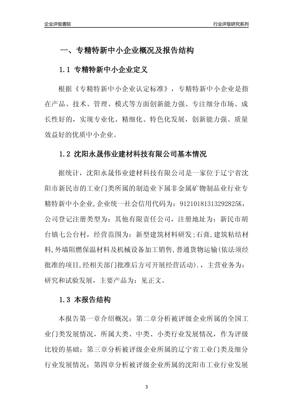 [专精特新]沈阳永晟伟业建材科技有限公司行业竞争力评级分析报告(2023版)_第3页
