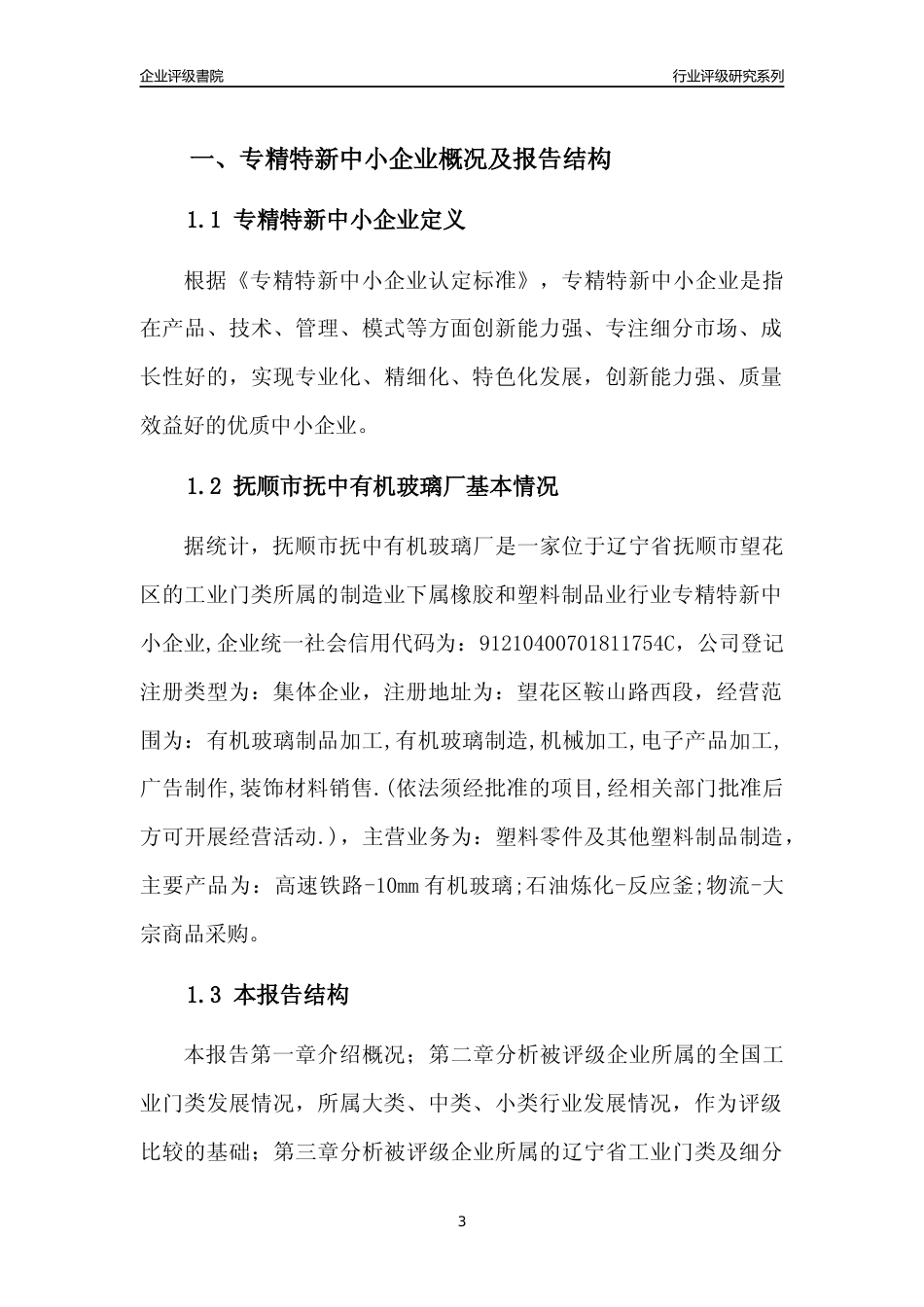 [专精特新]抚顺市抚中有机玻璃厂行业竞争力评级分析报告(2023版)_第3页